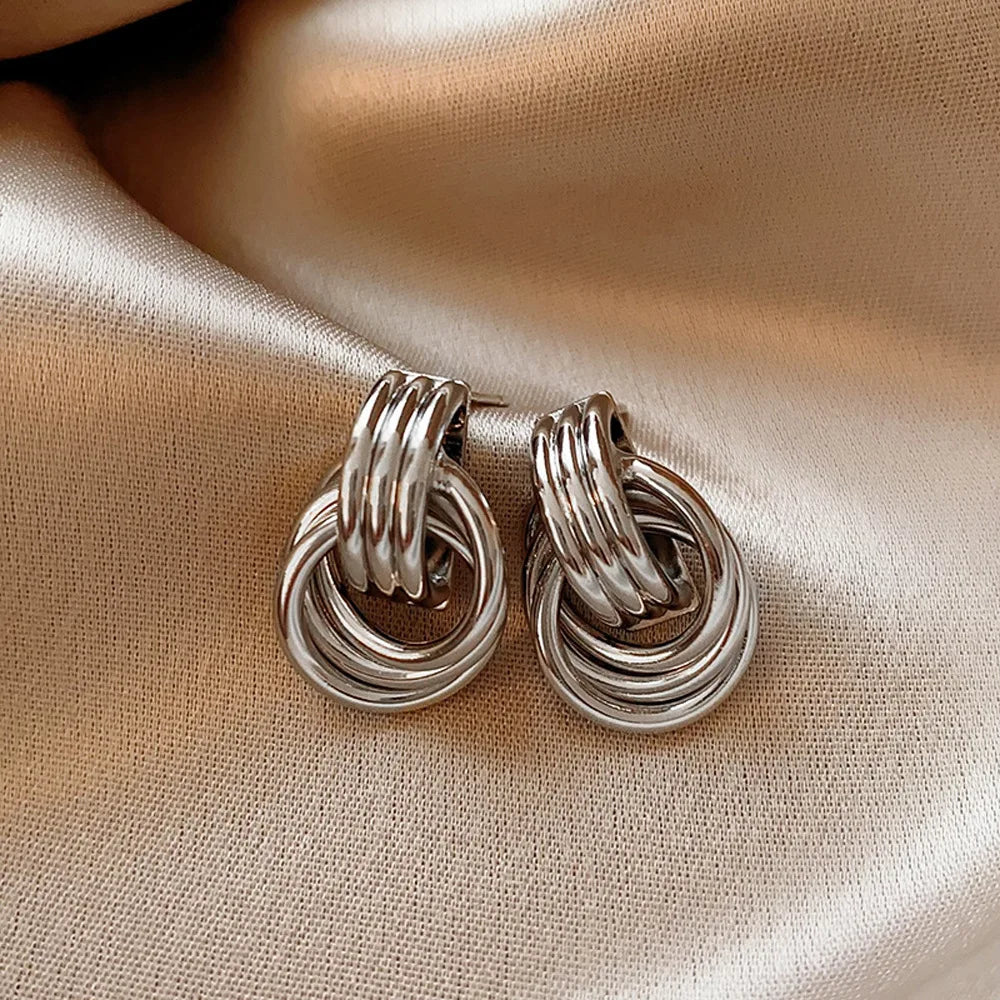 Glossy Three-Layer Knot Earrings | Gold Stainless Steel Vintage Jewelry for Women - Lylamor.com