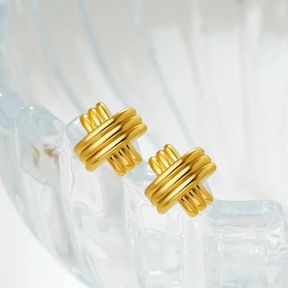 Glossy Three-Layer Knot Earrings | Gold Stainless Steel Vintage Jewelry for Women - Lylamor.com