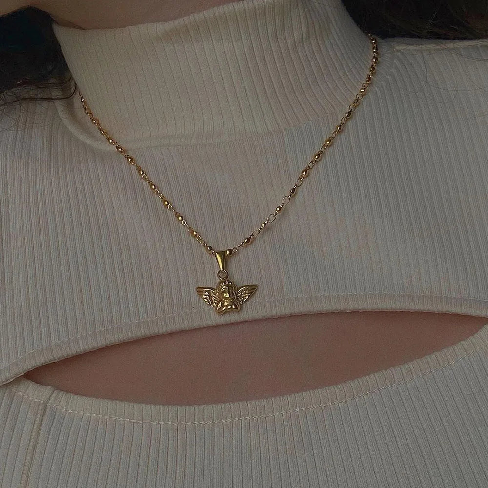 Bohemian Cherub Pendant Necklace – Chunky Gold-Plated Chain Necklace for Women - Lylamor.com
