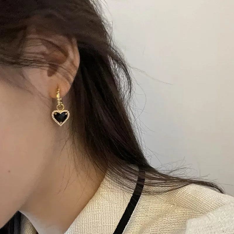 LIVVY Black LOVE Heart Earrings - Zircon Drop Elegant Couple Jewelry for Women - Lylamor.com