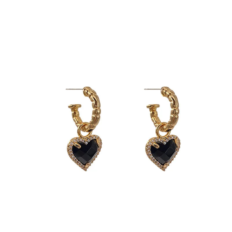 LIVVY Black LOVE Heart Earrings - Zircon Drop Elegant Couple Jewelry for Women - Lylamor.com