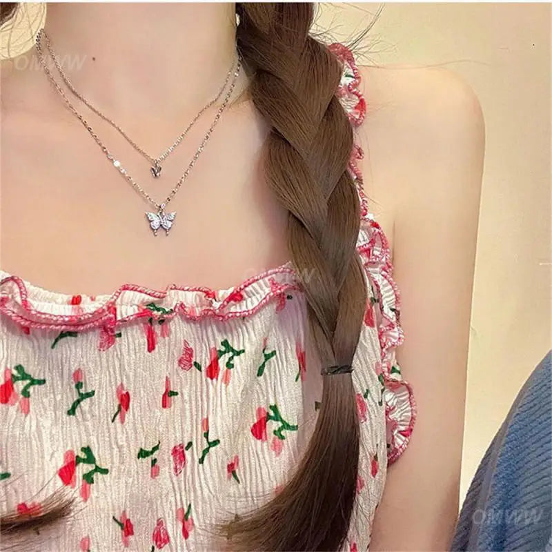 Double Layer Butterfly Pendant Necklace | Sparkling Joker Inspired Jewelry - Lylamor.com