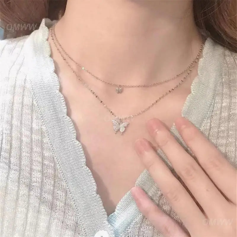 Double Layer Butterfly Pendant Necklace | Sparkling Joker Inspired Jewelry - Lylamor.com