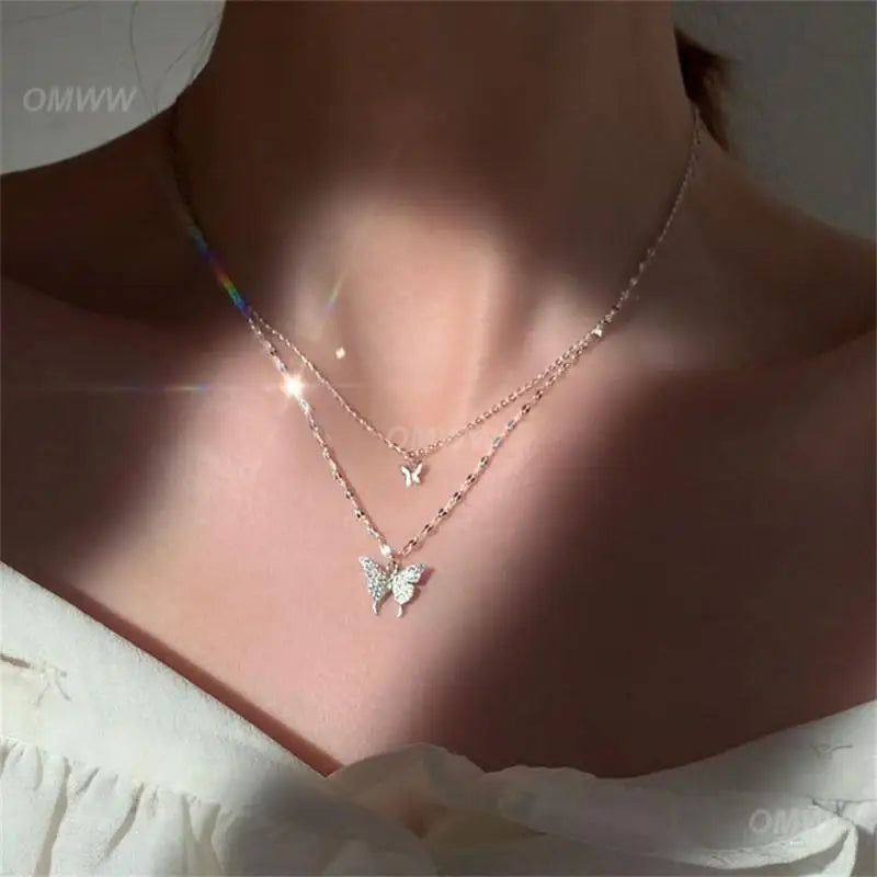 Double Layer Butterfly Pendant Necklace | Sparkling Joker Inspired Jewelry - Lylamor.com