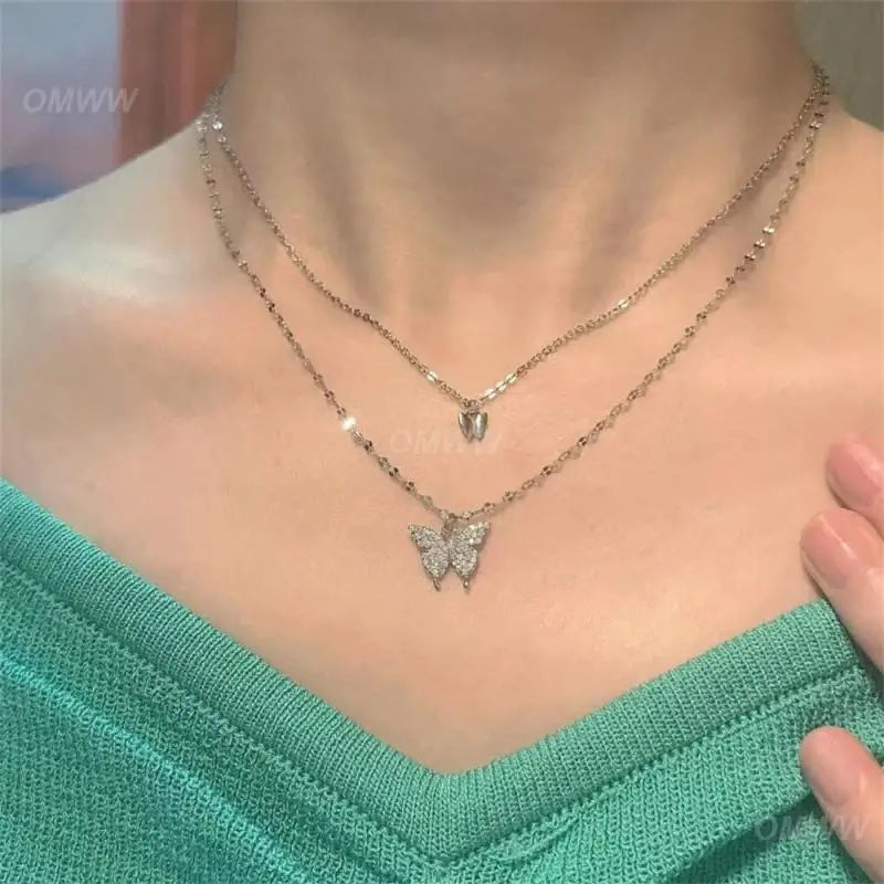 Double Layer Butterfly Pendant Necklace | Sparkling Joker Inspired Jewelry - Lylamor.com
