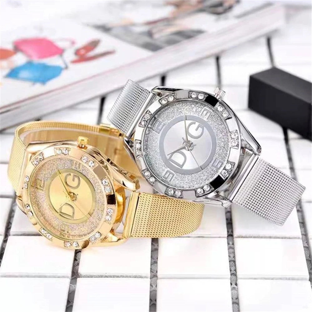 DQG Starry Sky Diamond Watch – Gold Mesh Strap Quartz Dress Watch - Lylamor.com
