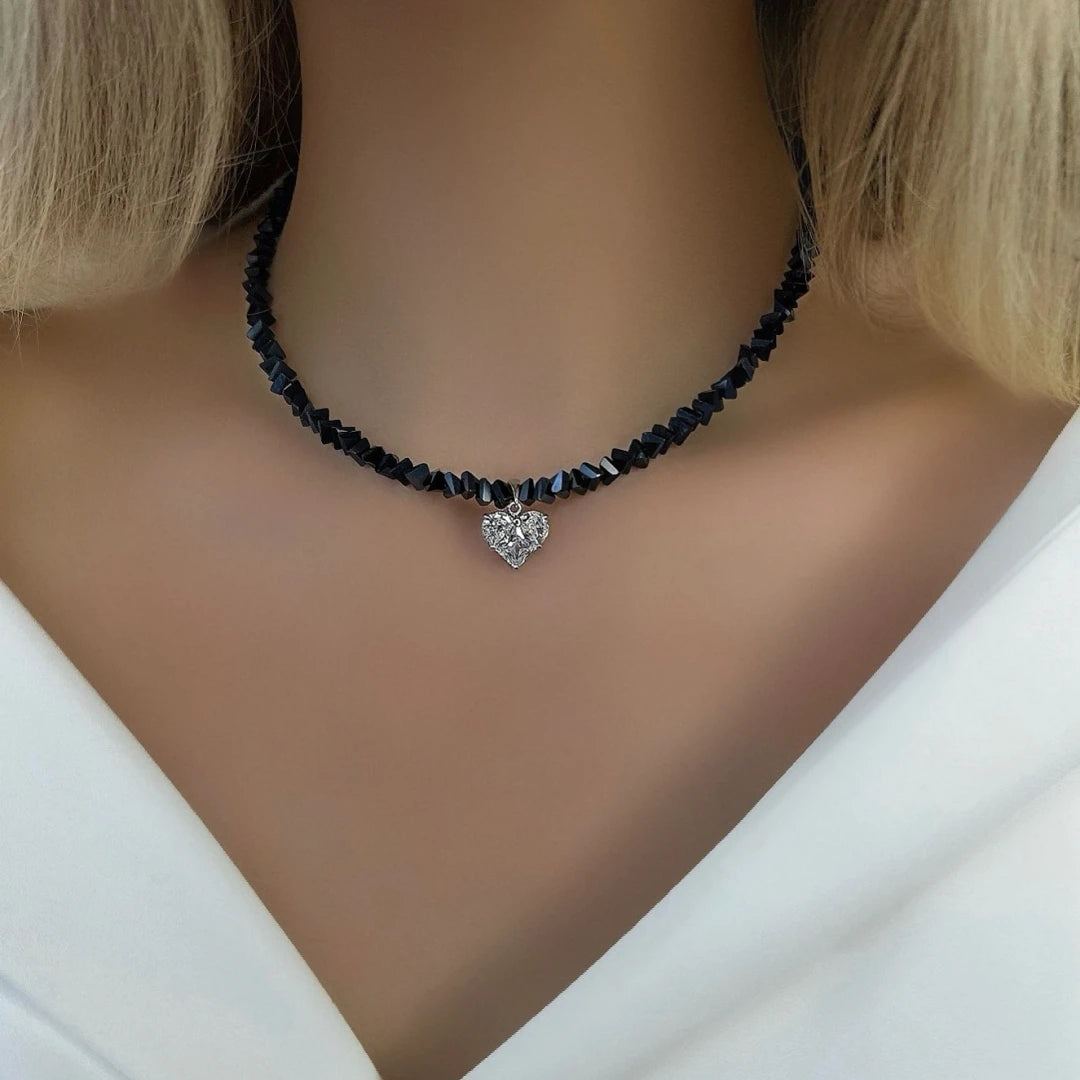 Vintage Baroque Zircon Heart Pendant Necklace – Boho Geometric Crystal Chain Jewelry for Women - Lylamor.com