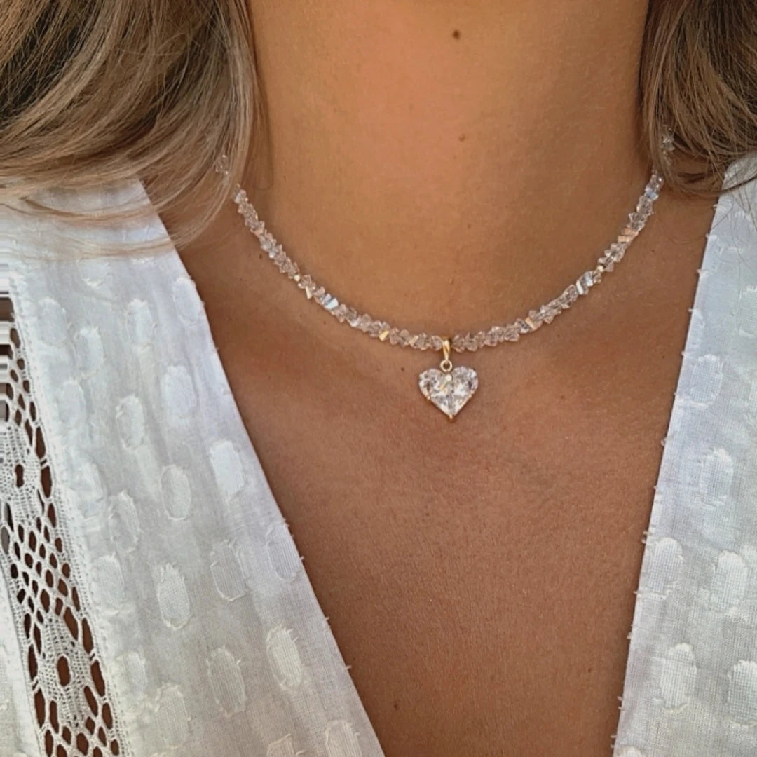 Vintage Baroque Zircon Heart Pendant Necklace – Boho Geometric Crystal Chain Jewelry for Women - Lylamor.com