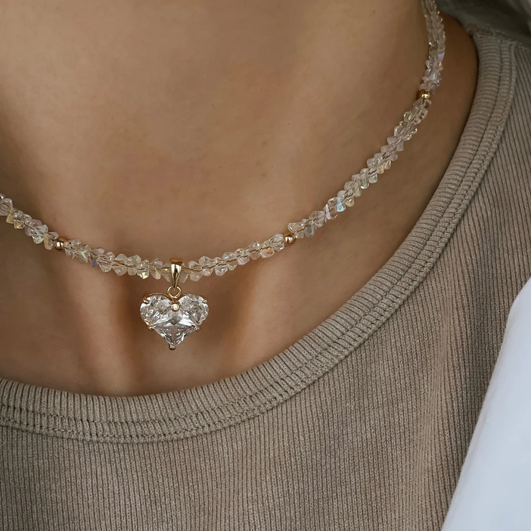 Vintage Baroque Zircon Heart Pendant Necklace – Boho Geometric Crystal Chain Jewelry for Women - Lylamor.com