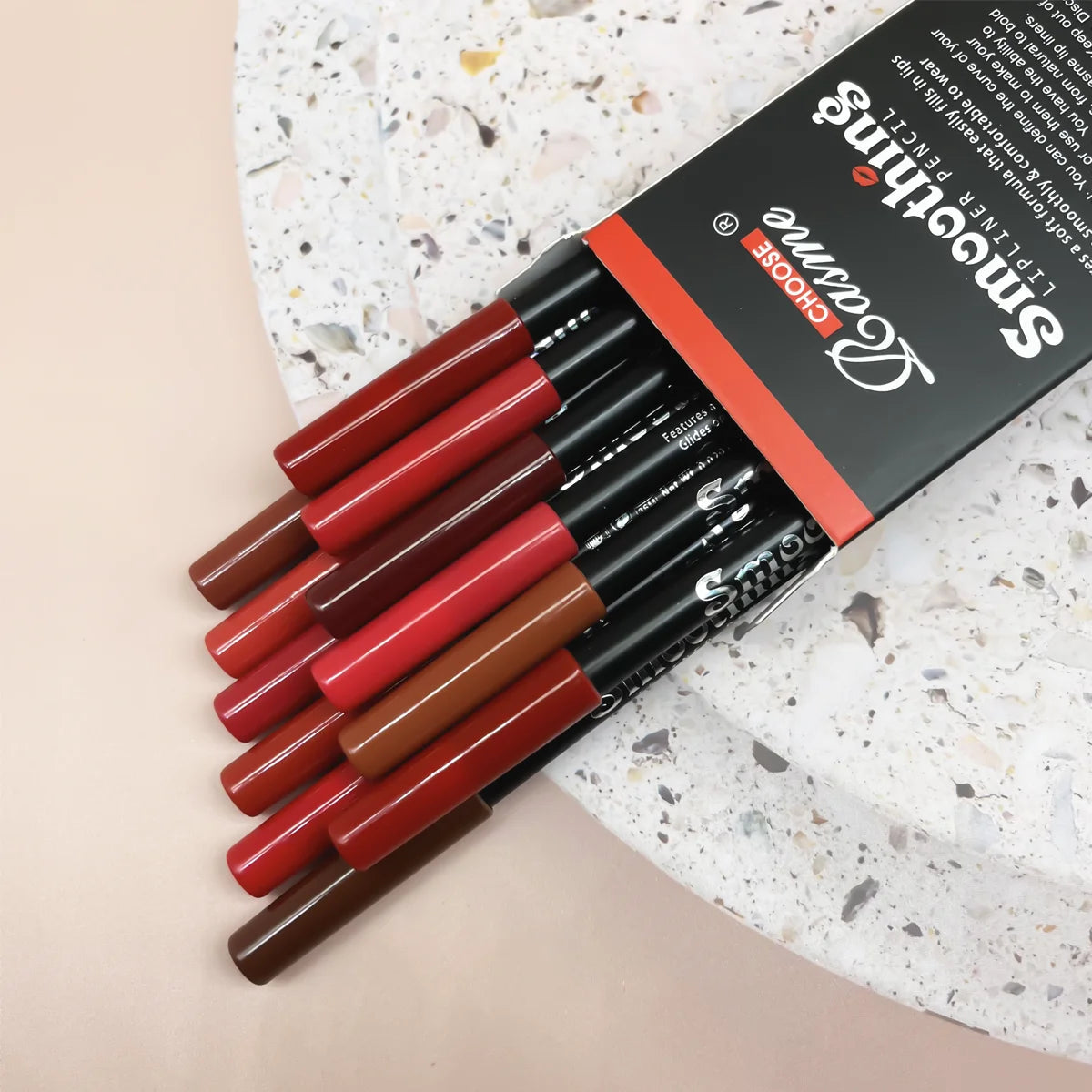 12-Piece Long-Lasting Lipstick Set – Matte Lipstick + Lip Liner + Gloss