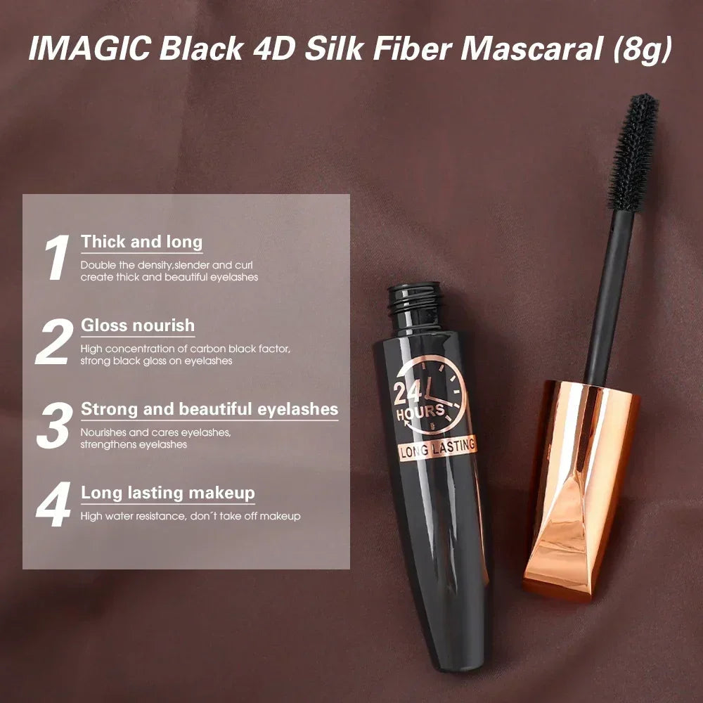 5D Waterproof Mascara – Lengthening & Volumizing Black Silk Fiber Formula