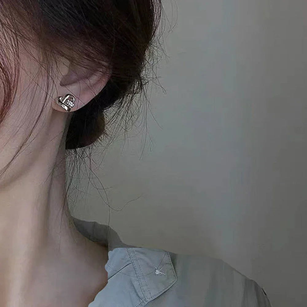 Huitan Eternity Love Earrings – Heart Studs for Women (Silver/Gold) - Lylamor.com