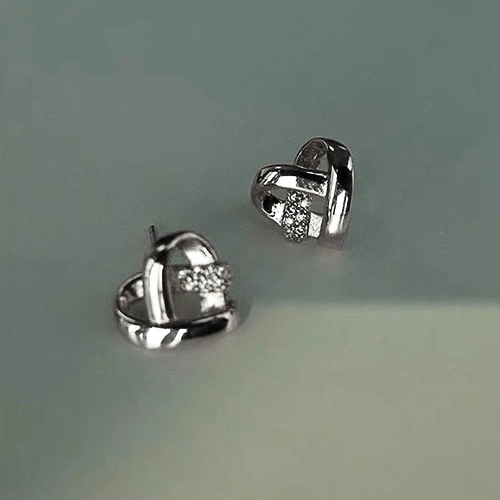 Huitan Eternity Love Earrings – Heart Studs for Women (Silver/Gold) - Lylamor.com