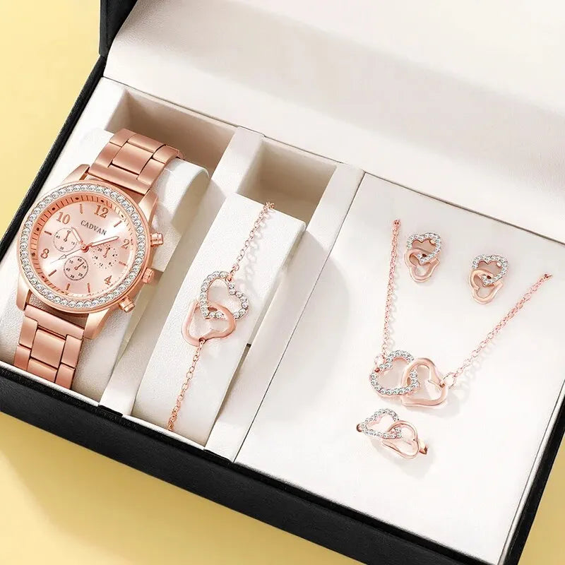 6-Piece Rose Gold Jewelry & Watch Set – Luxury Women’s Accessories - Lylamor.com