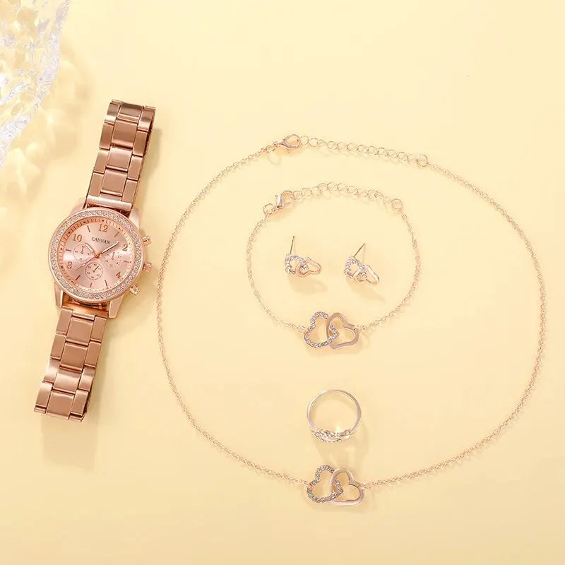 6-Piece Rose Gold Jewelry & Watch Set – Luxury Women’s Accessories - Lylamor.com