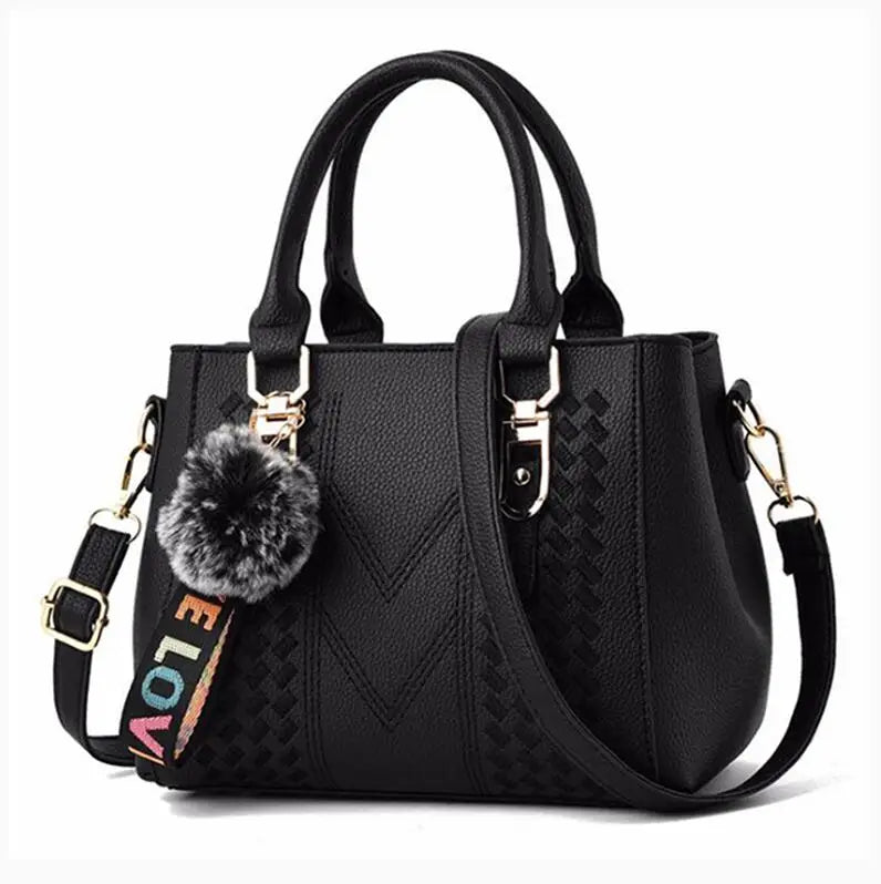 Embroidery Leather Messenger Bag for Women - Elegant Hairball Design Handbag