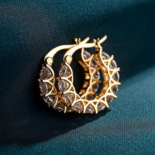 Huitan Luxe CZ Hoop Earrings – Full Pavé Crystal Elegance