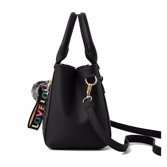 Embroidery Leather Messenger Bag for Women - Elegant Hairball Design Handbag