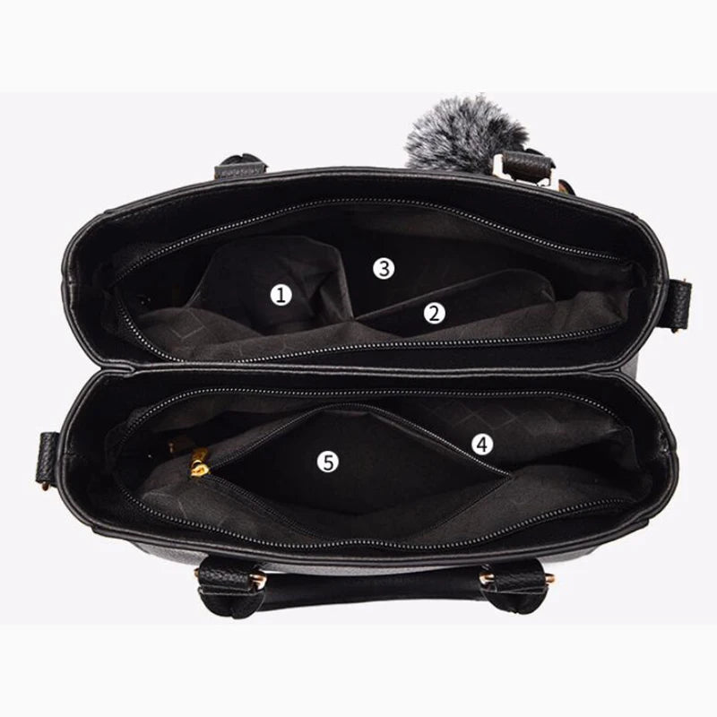 Embroidery Leather Messenger Bag for Women - Elegant Hairball Design Handbag