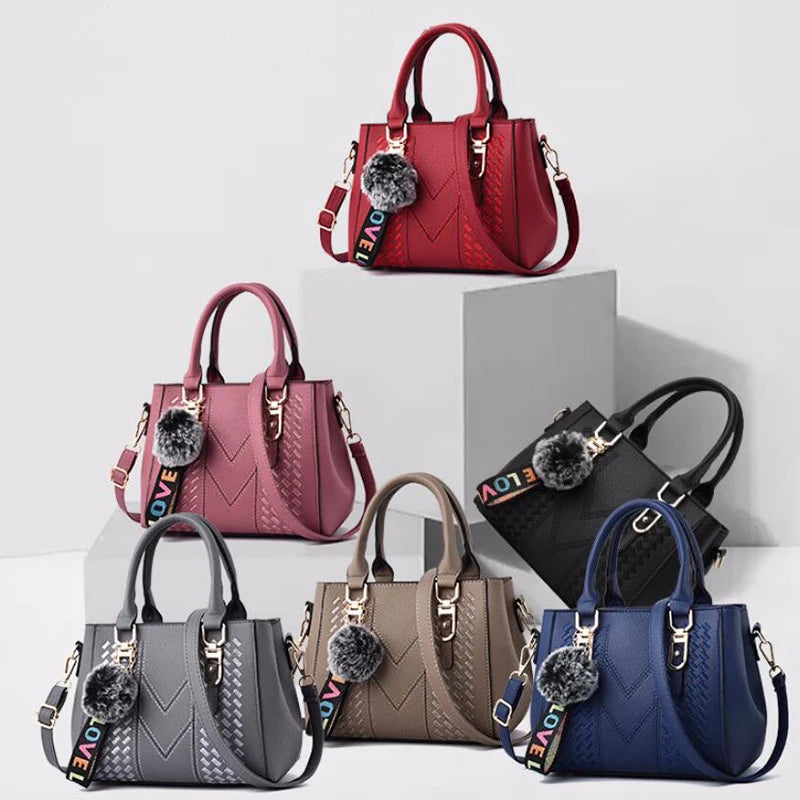 Embroidery Leather Messenger Bag for Women - Elegant Hairball Design Handbag
