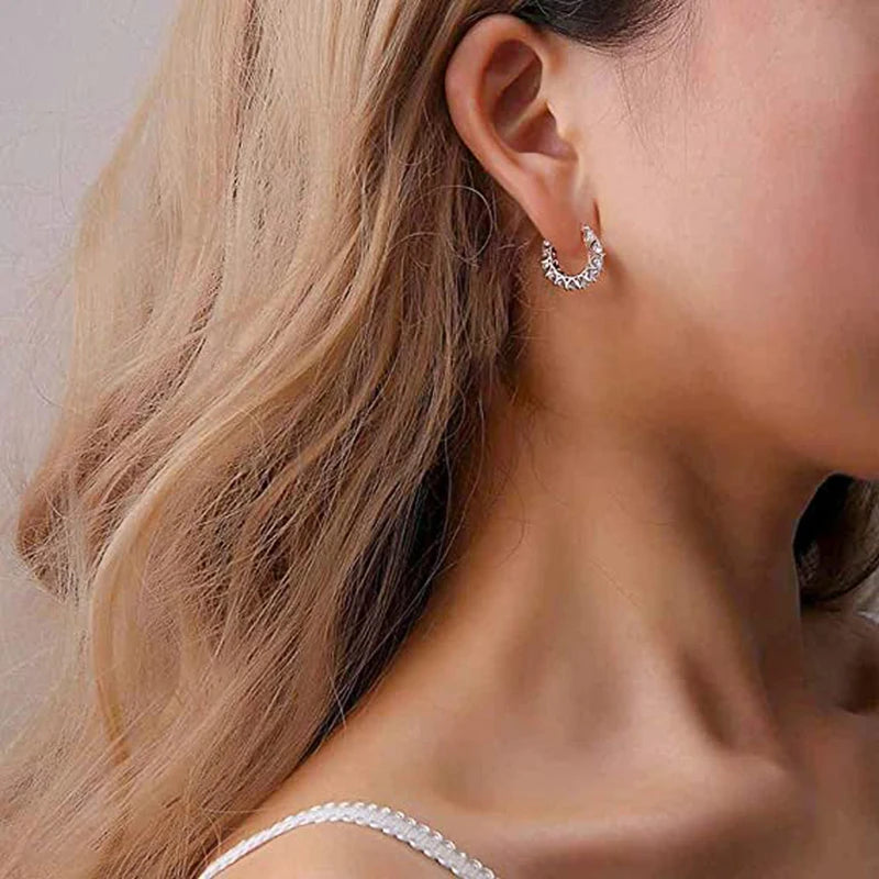Huitan Luxe CZ Hoop Earrings – Full Pavé Crystal Elegance