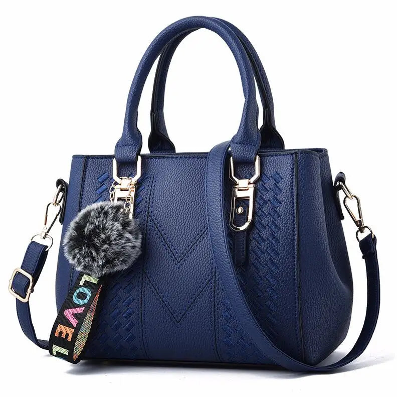Embroidery Leather Messenger Bag for Women - Elegant Hairball Design Handbag