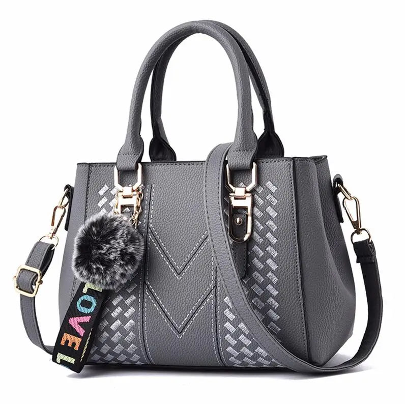Embroidery Leather Messenger Bag for Women - Elegant Hairball Design Handbag
