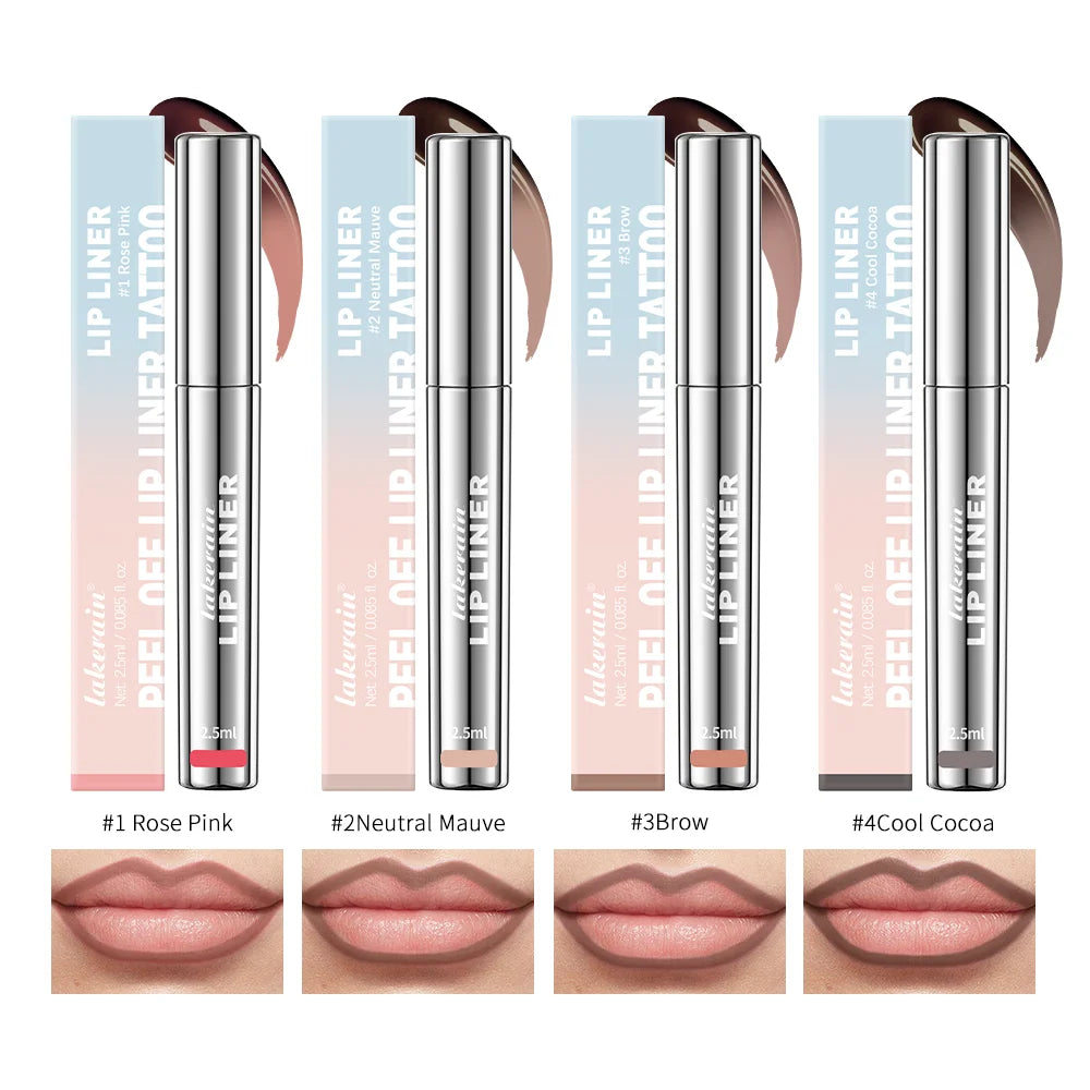 Waterproof Lip Tint Peel-Off Tattoo - Long Lasting Matte Brown Lip Liner & Gloss Duo