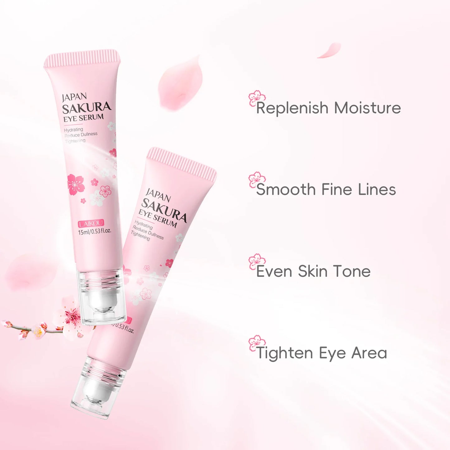 LAIKOU Sakura Eye Serum Roller – Hyaluronic Acid Eye Cream for Dark Circles & Bags (15ml)