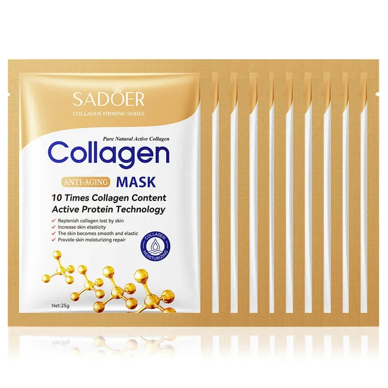 10PC Collagen Face Masks – Anti-Wrinkle & Brightening Sheet Mask Set
