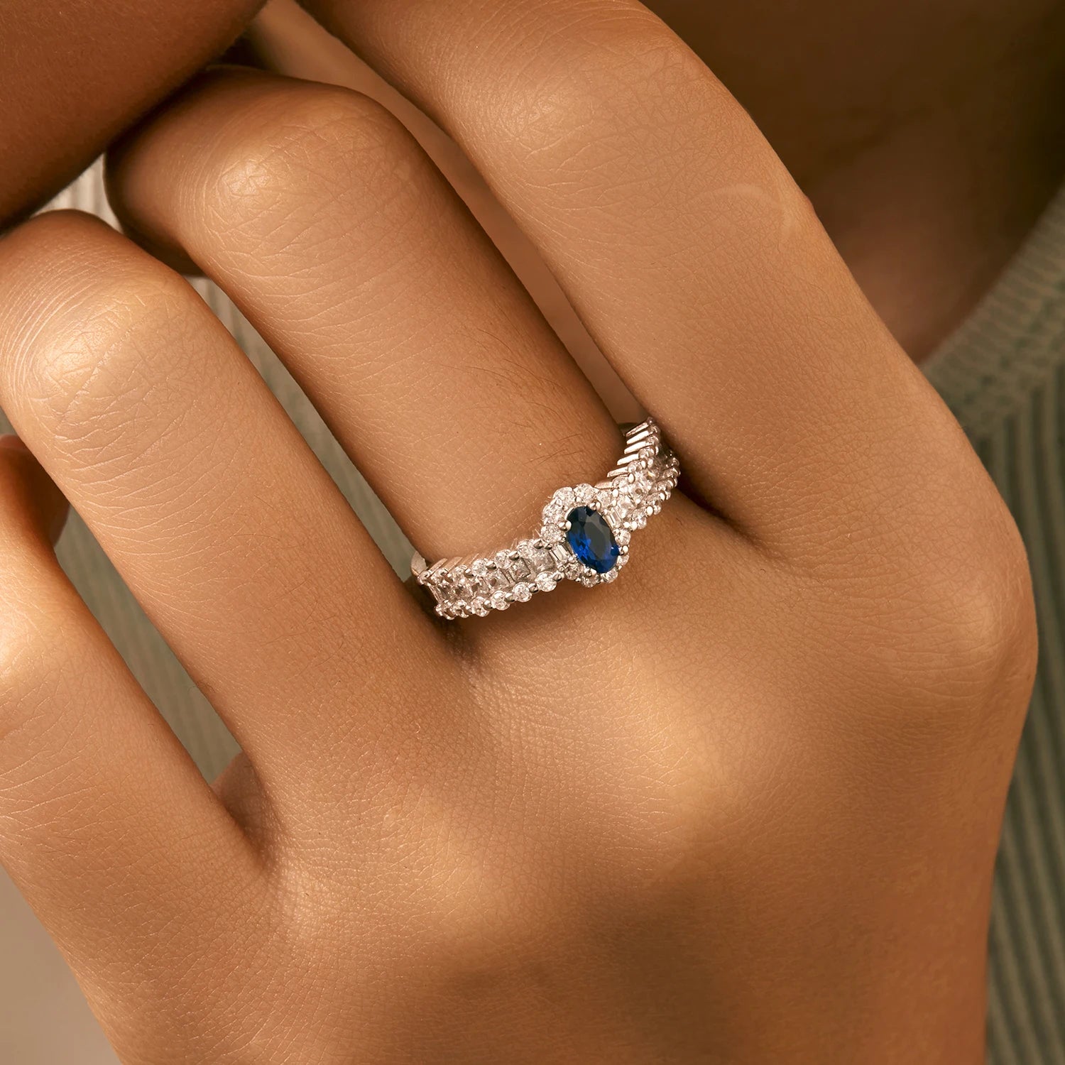 MODIAN 925 Sterling Silver Sparkling Royal Blue Oval CZ Luxury Ring Classic Wedding Anniversary Fine Jewelry For Women Gifts - Lylamor.com