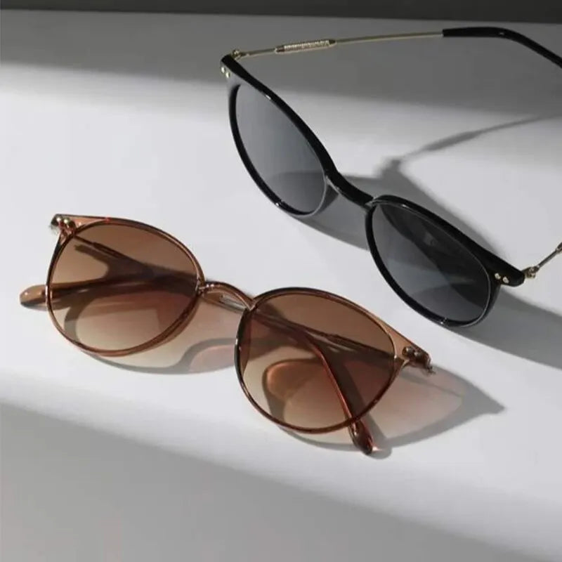 2-Pack Small Round Sunglasses Set - Vintage Cat Eye Eyewear for Women & Men