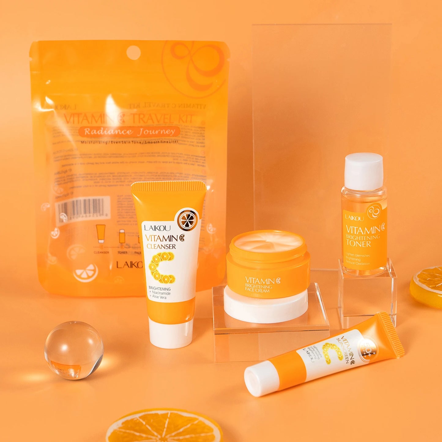 LAIKOU Vitamin C Travel Skincare Set – 4PCS Mini Brightening & Moisturizing TSA Approved Kit - Lylamor.com