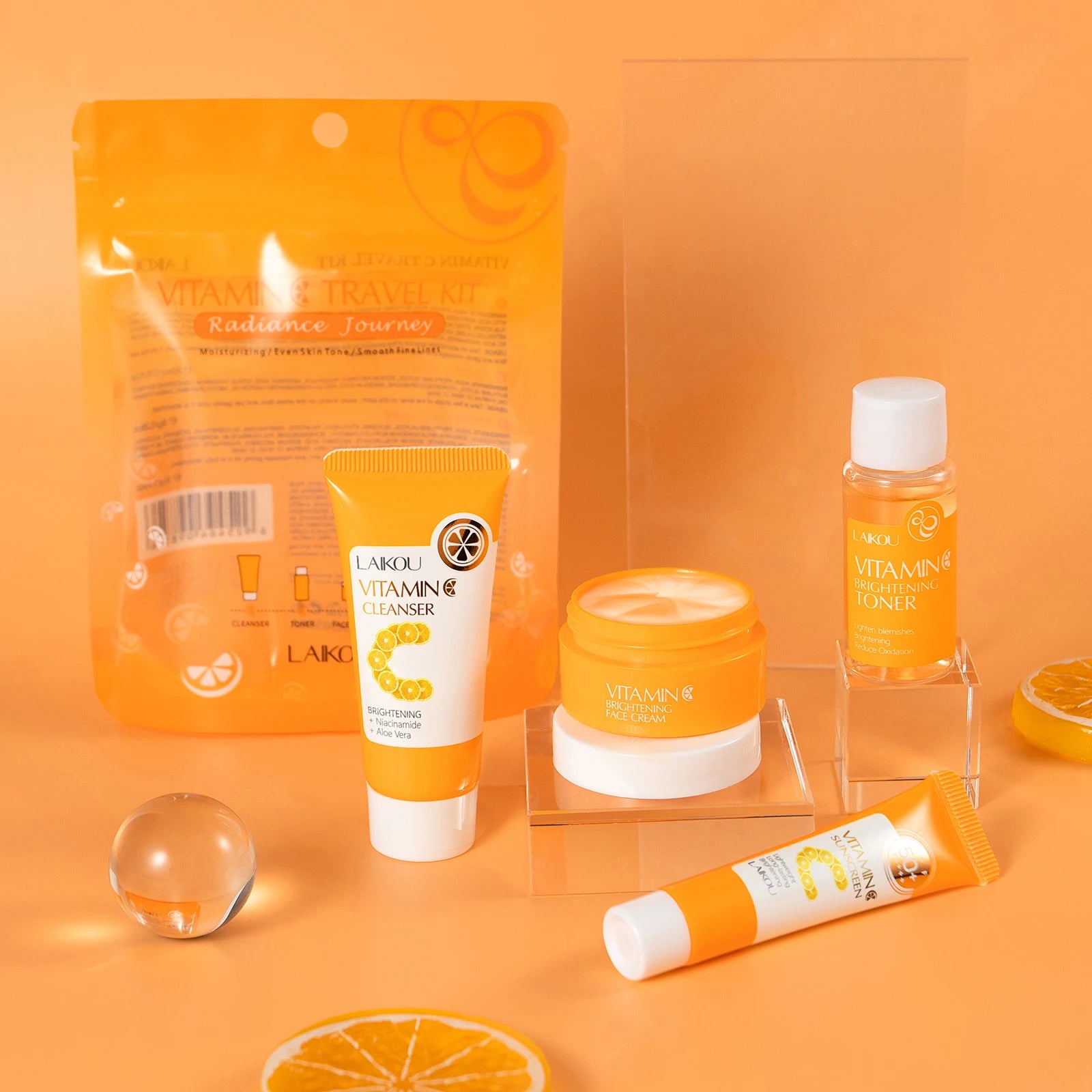 LAIKOU Vitamin C Travel Skincare Set – 4PCS Mini Brightening & Moisturizing TSA Approved Kit - Lylamor.com