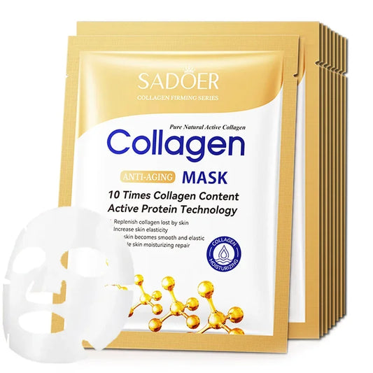 10PC Collagen Face Masks – Anti-Wrinkle & Brightening Sheet Mask Set