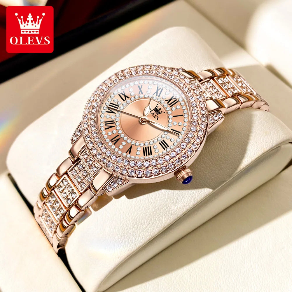 OLEVS 9943 Diamond Watch for Women – Luxury Stainless Steel Waterproof Quartz Wristwatch