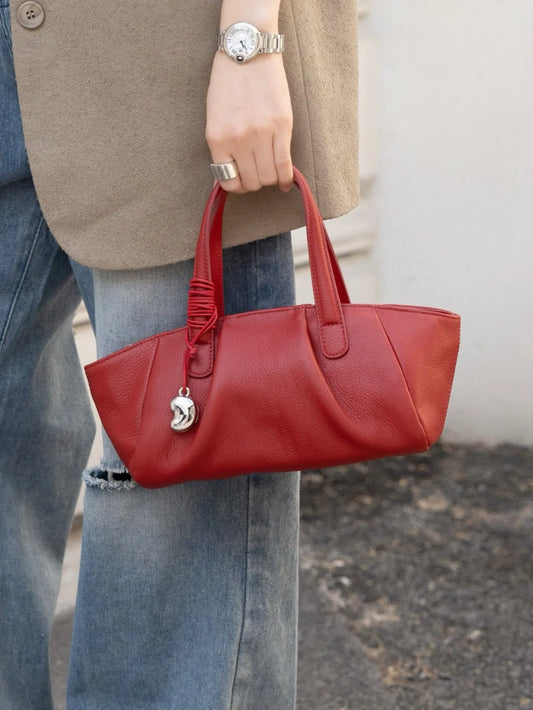 FIRMRANCH Soft Genuine Leather Shoulder & Crossbody Handbag with Zipper – Light Luxury Casual Tote - Lylamor.com
