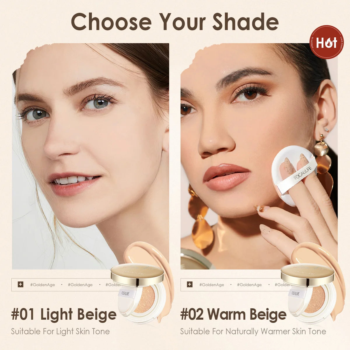 FOCALLURE Air Cushion Foundation – Waterproof, Matte, High Coverage, Poreless Finish - Lylamor.com