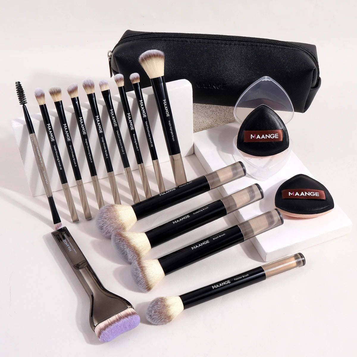 MAANGE 17pcs Makeup Brush Tool Set with Air Cushion Puffs & Storage Bag - Lylamor.com