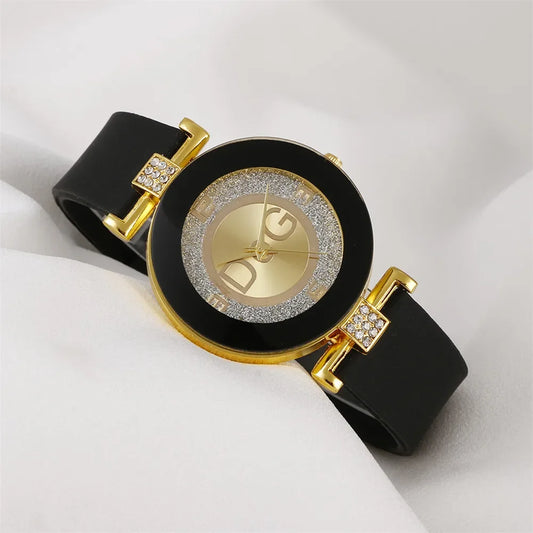 Black Silicone Quartz Watch - Minimalist Women's Casual Wristwatch