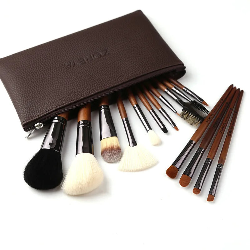 Zoreya 15-Piece Black Walnut Beauty Kit Nylon Hair Makeup Brush Set with Portable Brush Bag - Lylamor.com