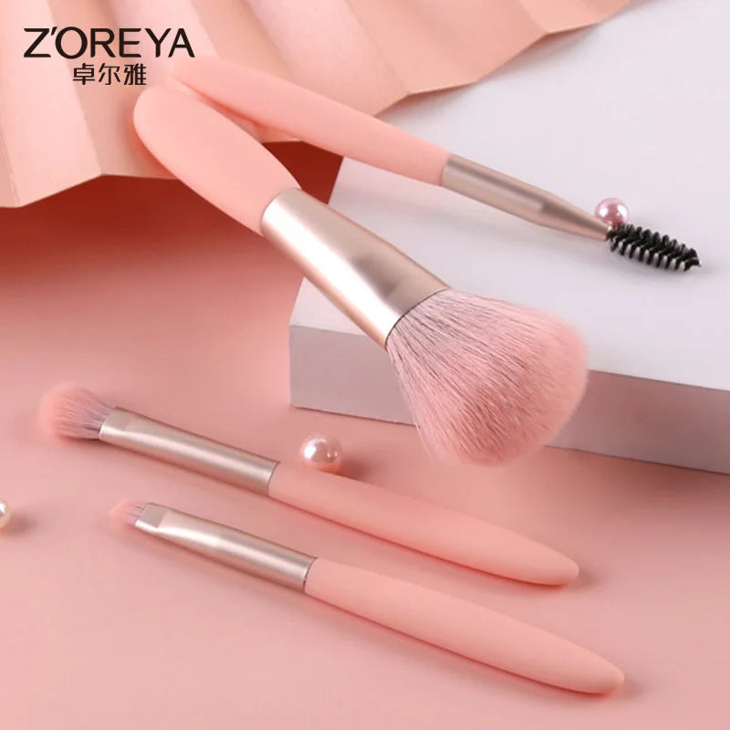 Zoreya 4-Piece Mini Makeup Brush Set for Beginners Multi-Color Pink Yellow Green - Lylamor.com