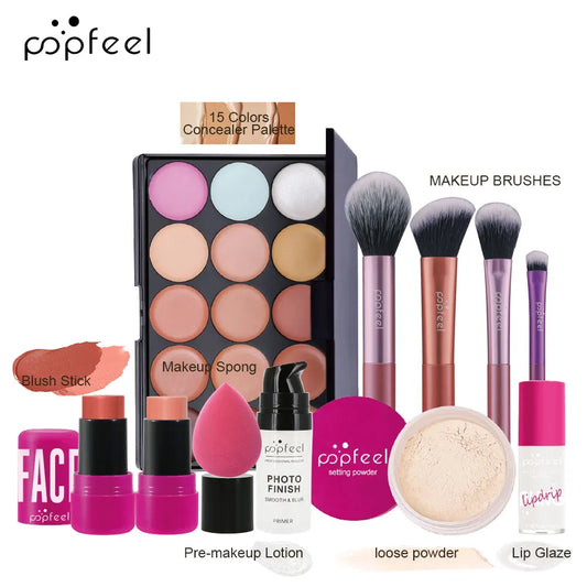 POPFEEL All-in-One Makeup Kit - Eyeshadow, Lip Gloss & Lip Oil Set (Perfect Valentine's Gift)