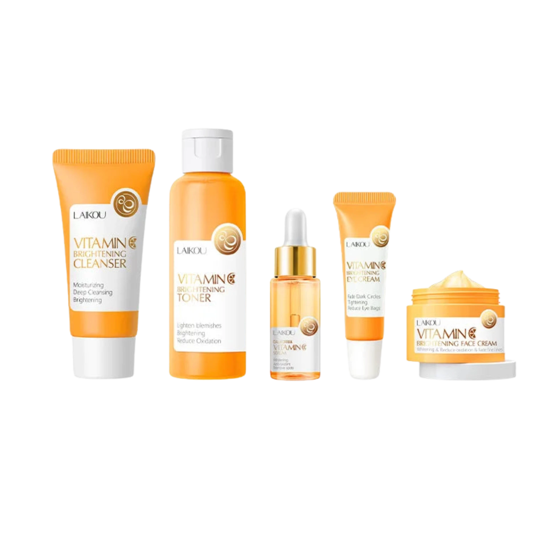 LAIKOU 5-Piece Vitamin C Skincare Set – Facial Cleanser, Serum, Eye Cream & Brightening Care Kit - Lylamor.com
