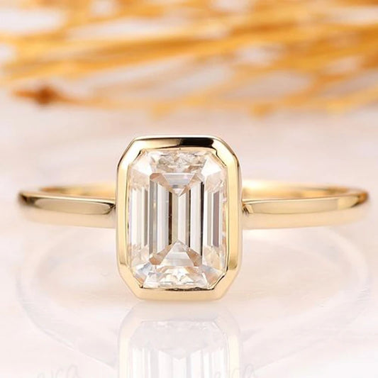 Luxury 1-3ct Emerald Cut Moissanite Ring 925 Sterling Silver Engagement Solitaire Rings for Girl Gold Plated Anniversary Gifts - Lylamor.com