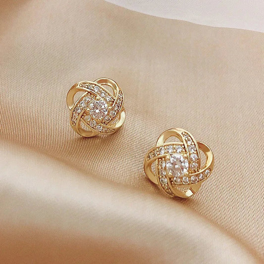 Light Luxury Zircon Cross Earrings – Hollow Geometric Studs