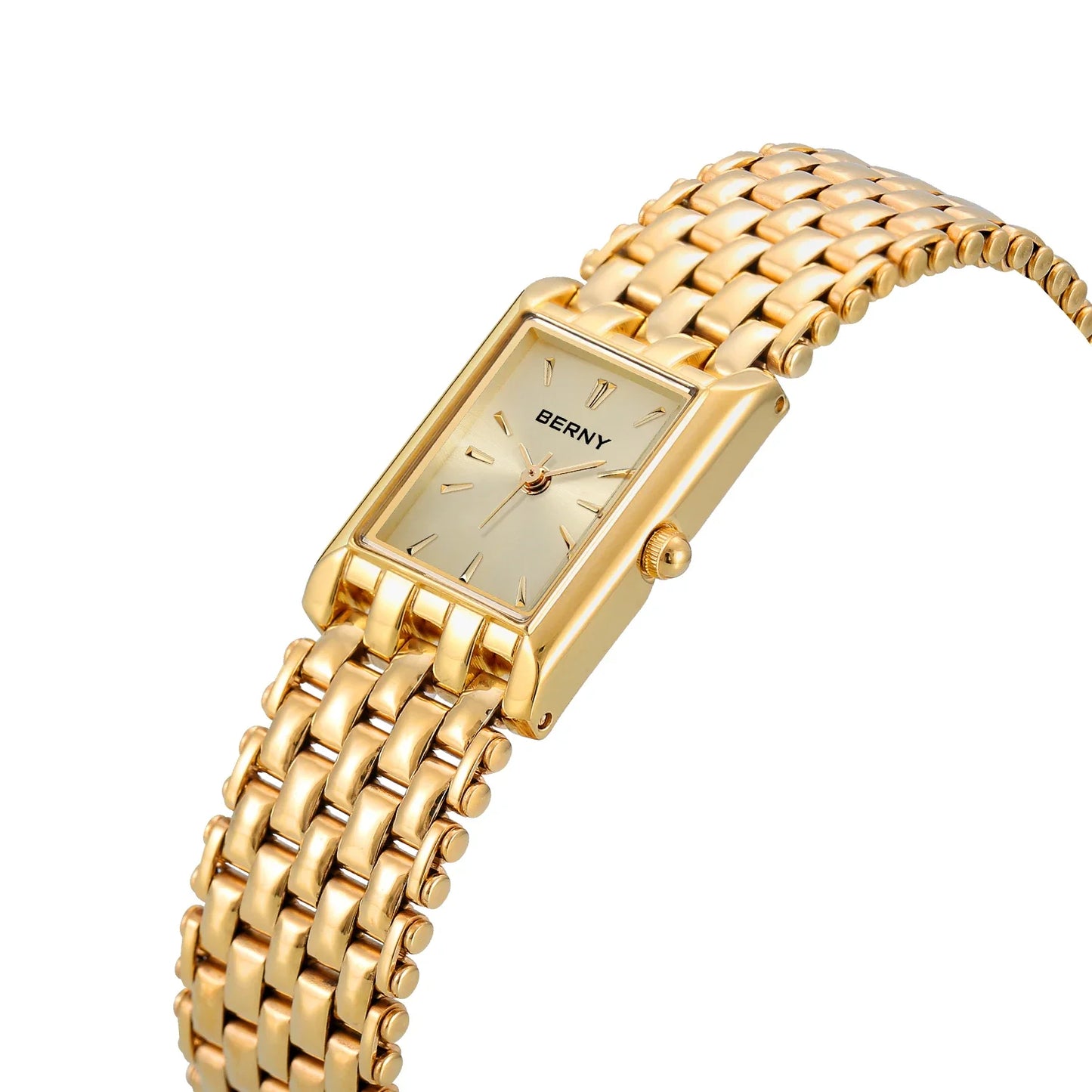 BERNY Square Gold Watch for Women - Stainless Steel Luxury Quartz Wristwatch (Casual & Dressy)