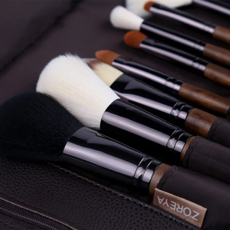 Zoreya 15-Piece Black Walnut Beauty Kit Nylon Hair Makeup Brush Set with Portable Brush Bag - Lylamor.com