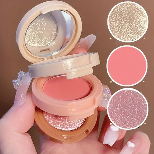 3-in-1 Blush, Highlighter & Contour Palette | Matte & Shimmer Layers for Radiant Sculpted Look - Lylamor.com