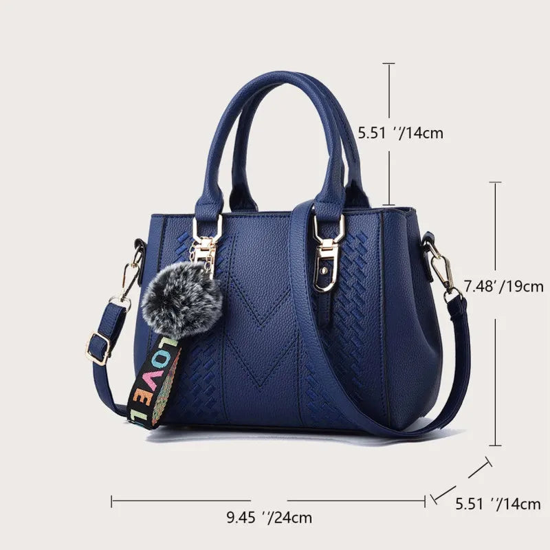 Embroidery Leather Messenger Bag for Women - Elegant Hairball Design Handbag